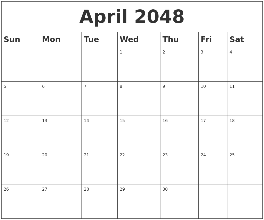 April 2048 Blank Calendar