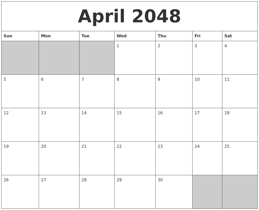 April 2048 Blank Printable Calendar