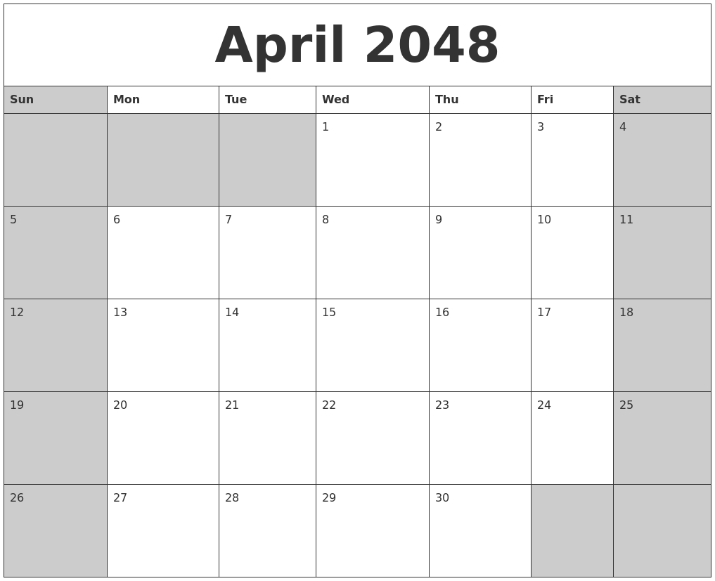 April 2048 Calanders