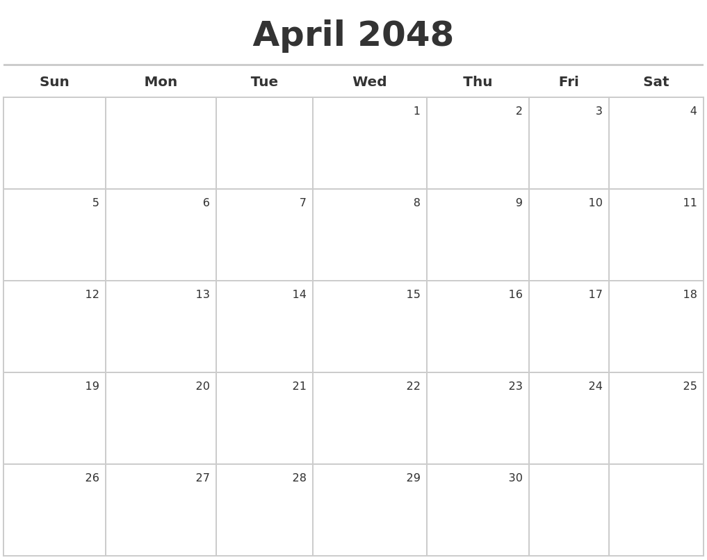 April 2048 Calendar Maker