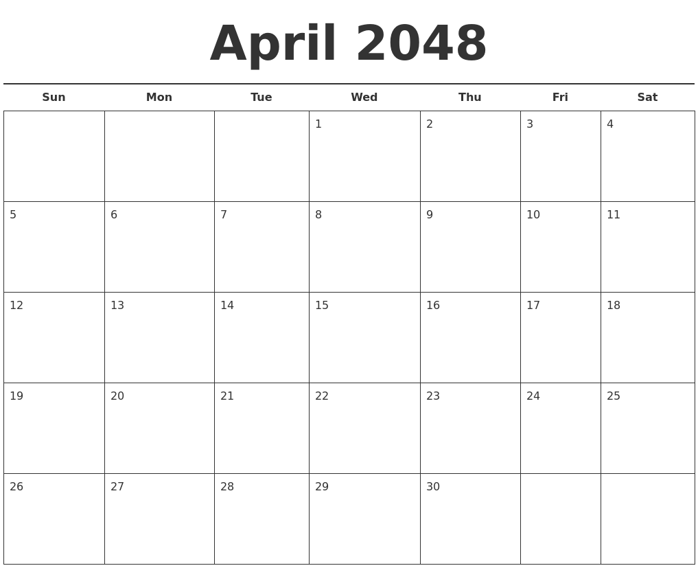 April 2048 Free Calendar Template