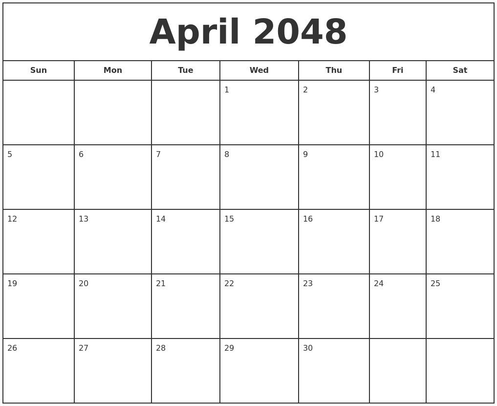 April 2048 Print Free Calendar