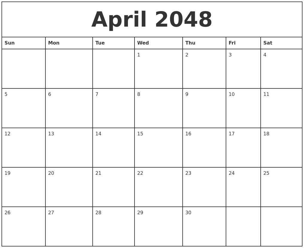April 2048 Printable Monthly Calendar