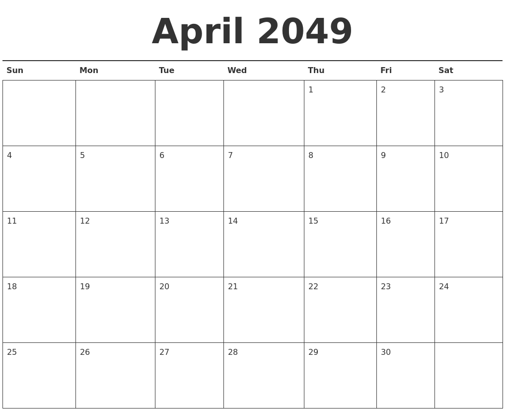 April 2049 Calendar Printable