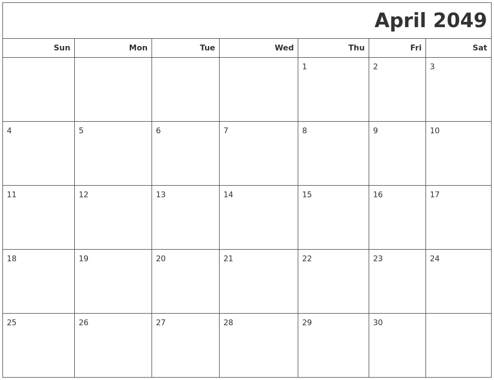 April 2049 Calendars To Print