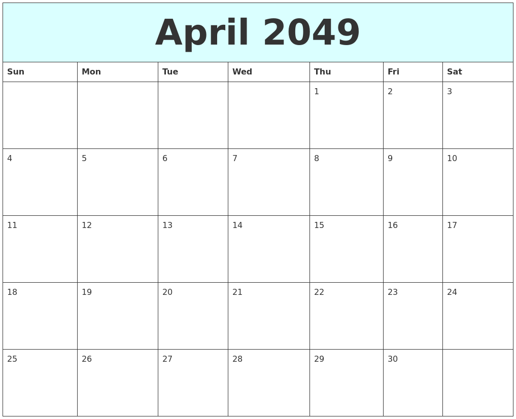 April 2049 Free Calendar