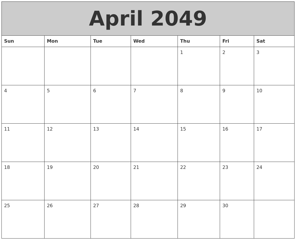 April 2049 My Calendar