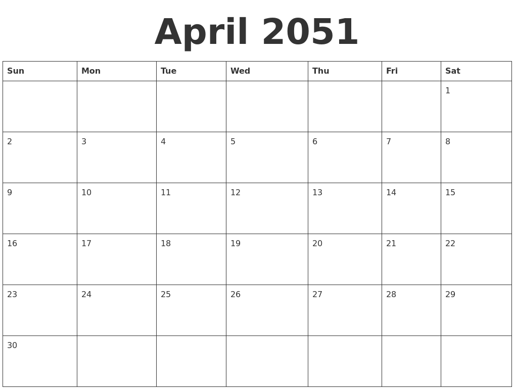 april 2051 blank calendar template
