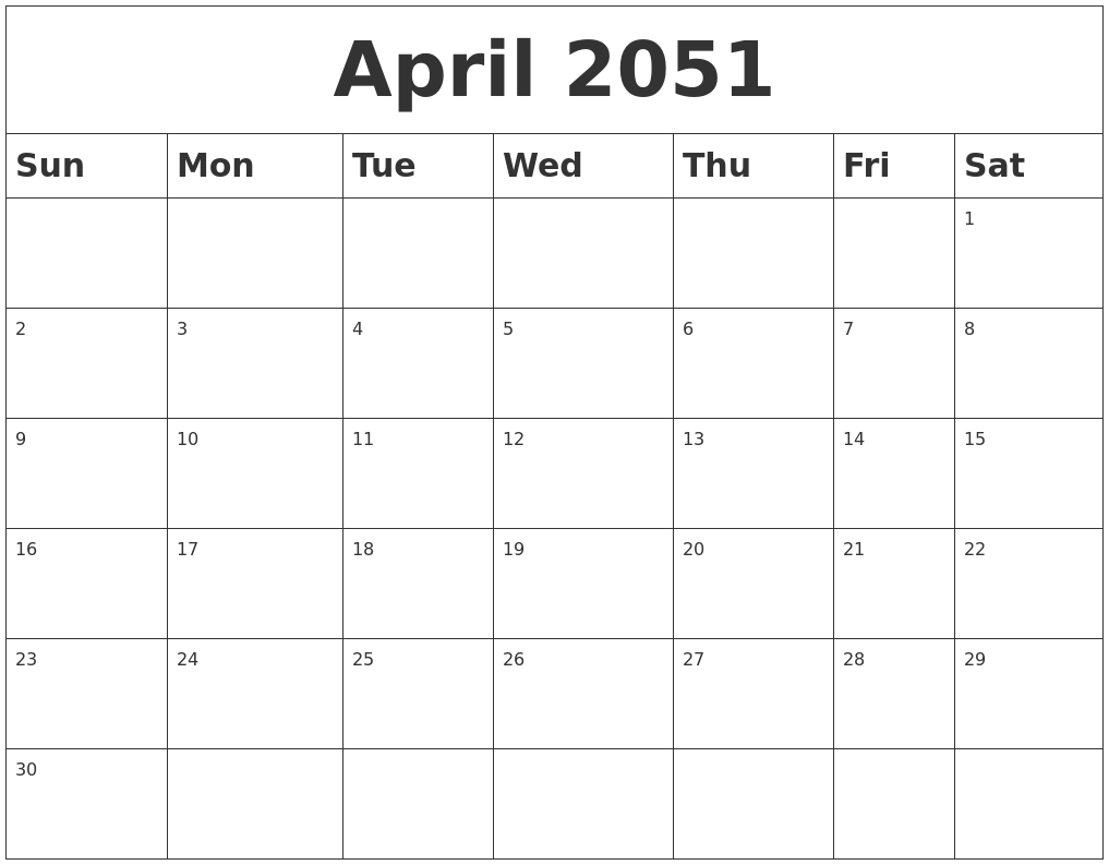 April 2051 Blank Calendar