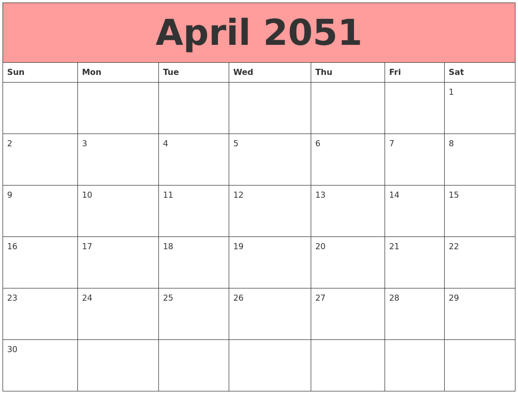 April 2051 Calendars That Work