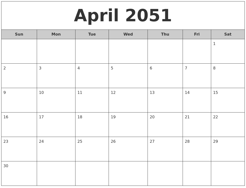 August 2051 Printable Calander