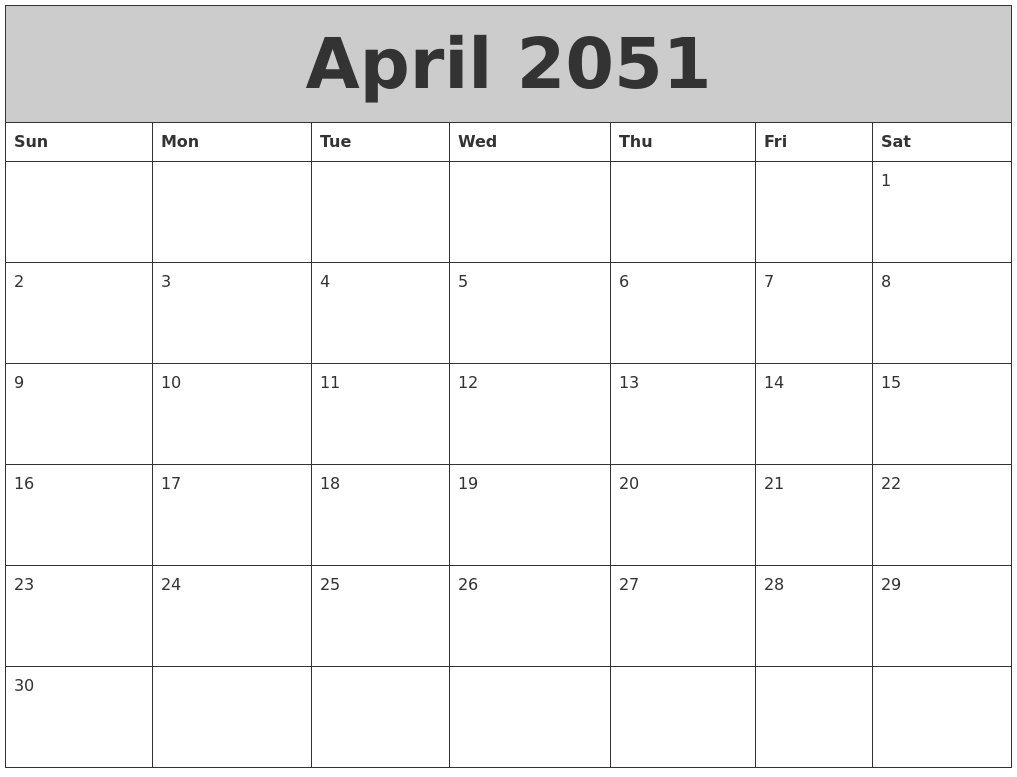 April 2051 My Calendar