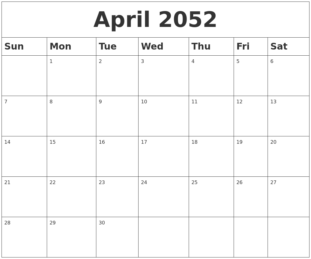 April 2052 Blank Calendar