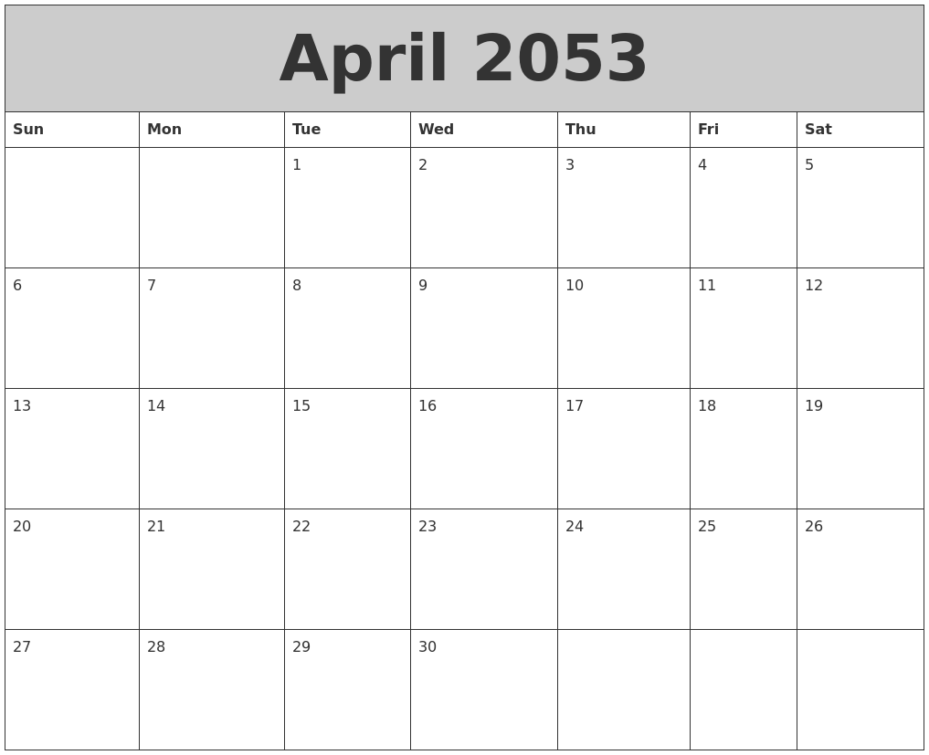 April 2053 My Calendar