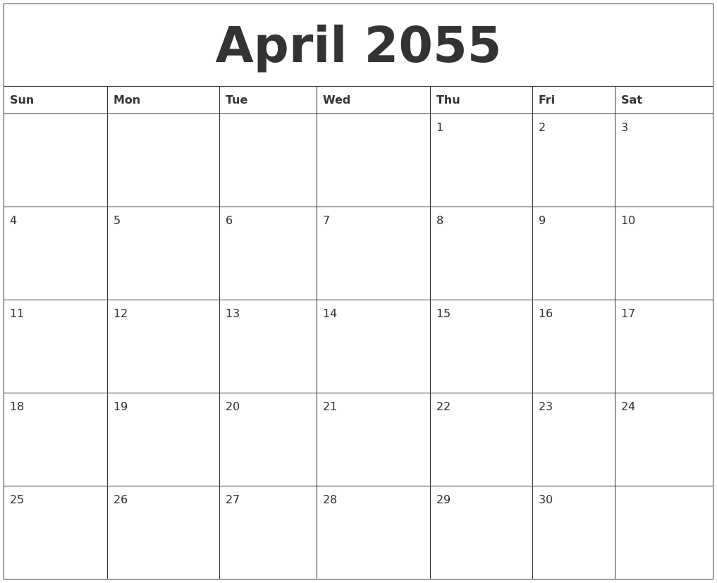 April 2055 Printable Calendars Free