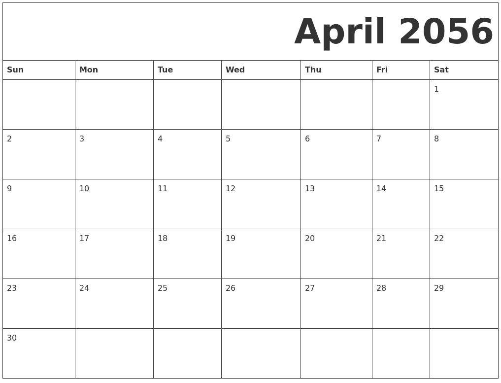 april 2056 free printable calendar