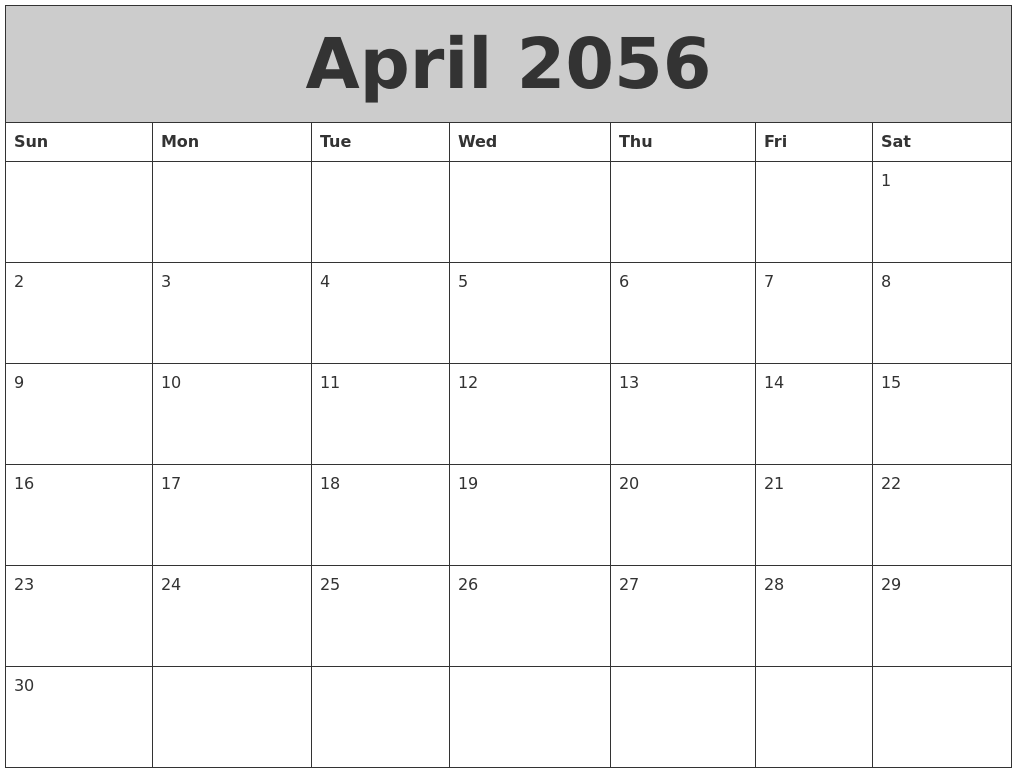 April 2056 My Calendar