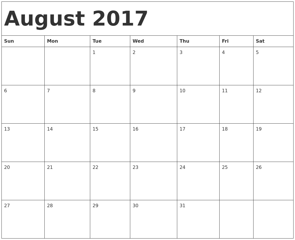 2017 monthly calendar templates