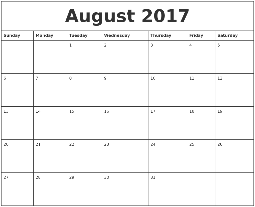august 2017 free online calendar full weekday