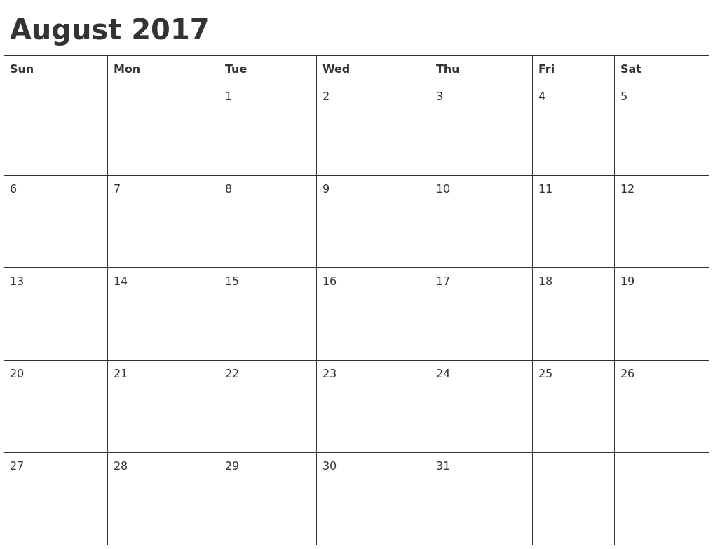 august 2017 month calendar