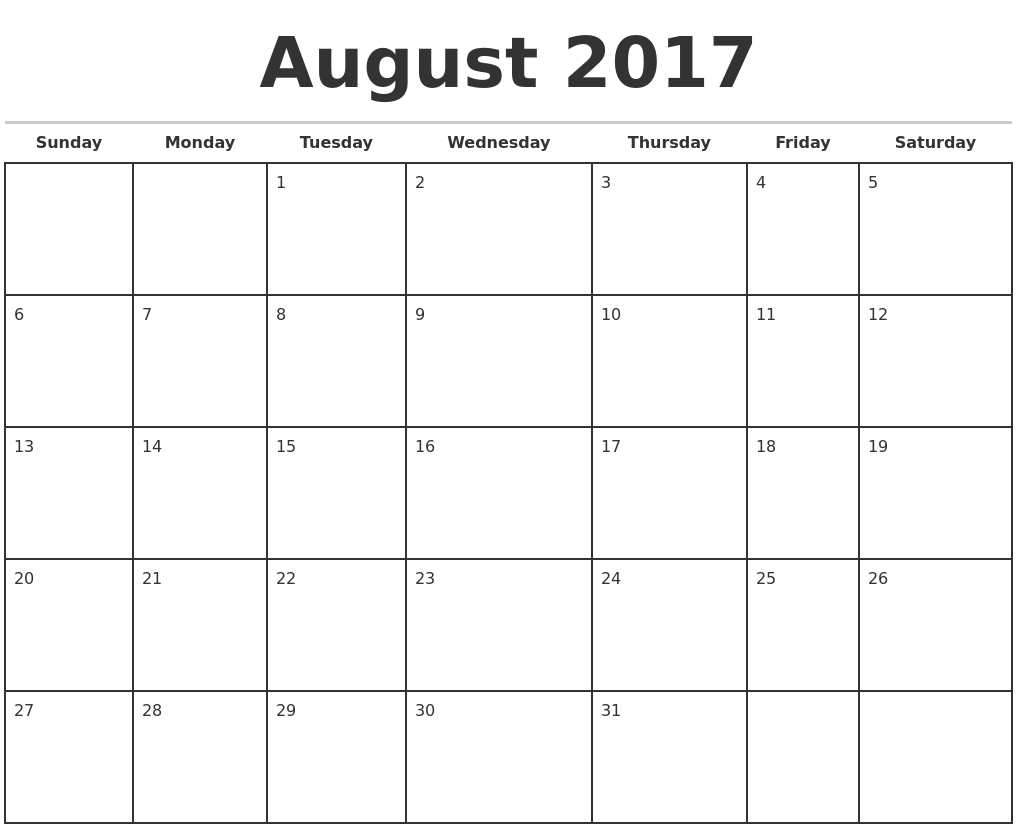 month of august calendar