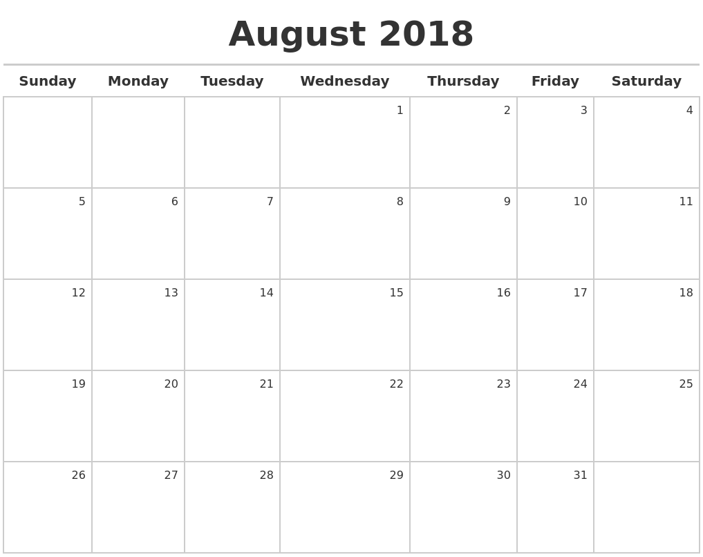 August 2018 Calendar Word 2