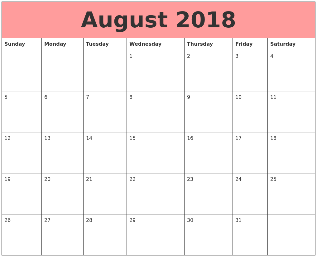 august 2018 calendar page