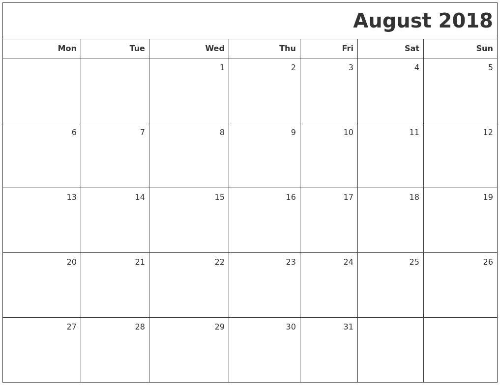 aug 2018 calendar printable