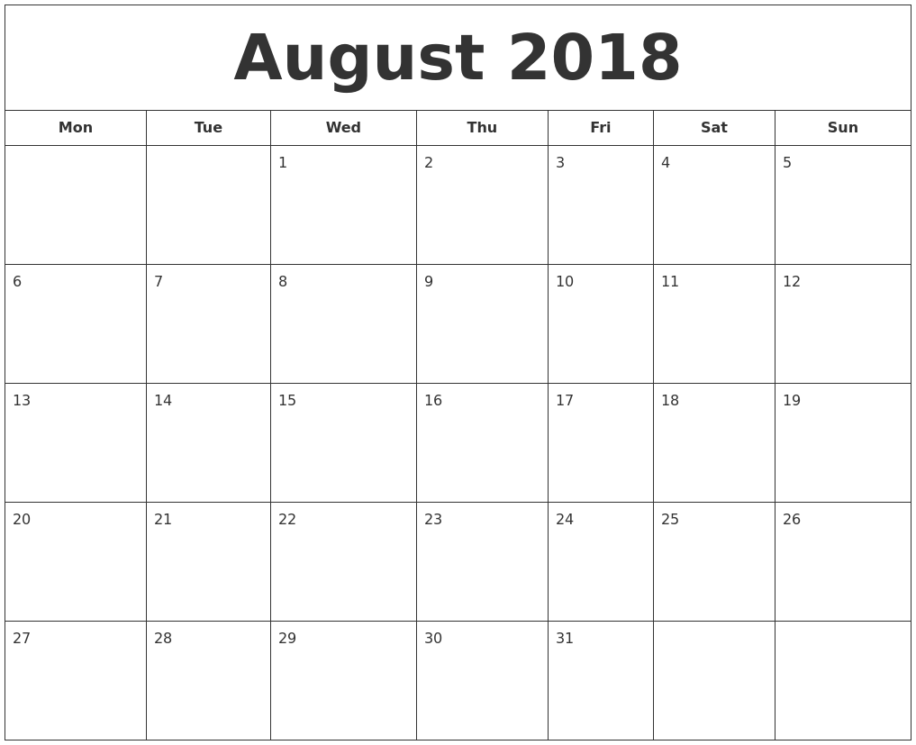 2018 OCT OBER - TownCalendarscom