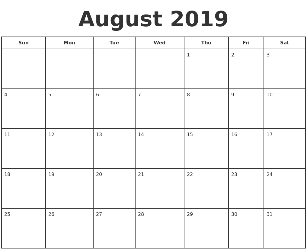 september 2019 blank calendar pages print calendar august 2019