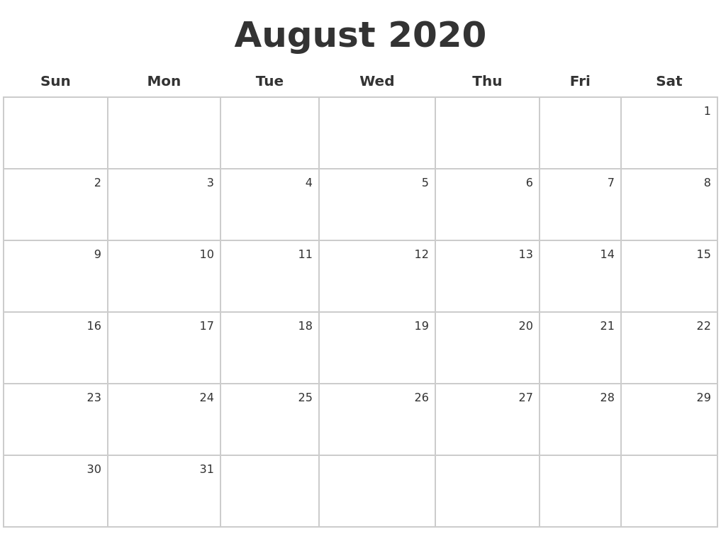 august 2020 make a calendar editable august 2020 calendar