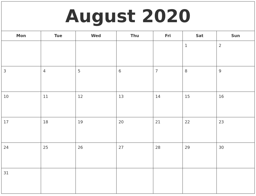 august 2020 printable calendar august 2020 printable calendar