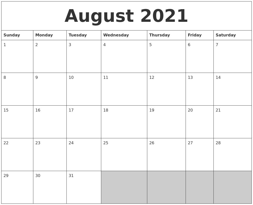 calendar for 2021