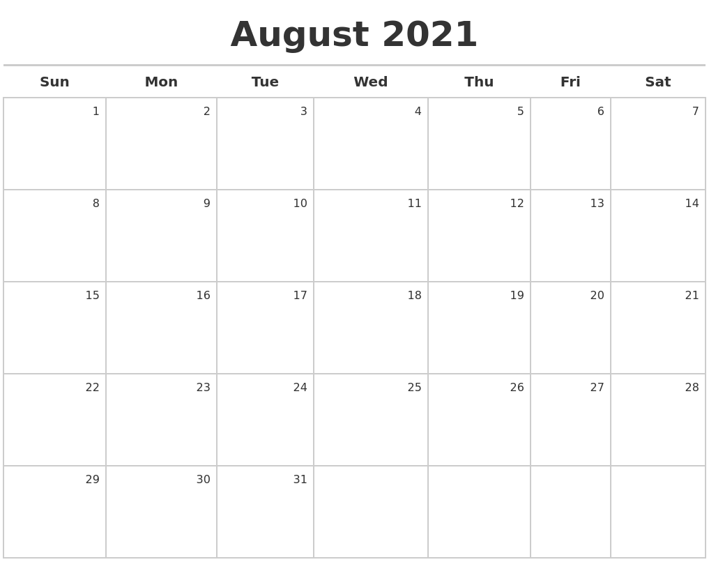 August 2021 Calendar Maker