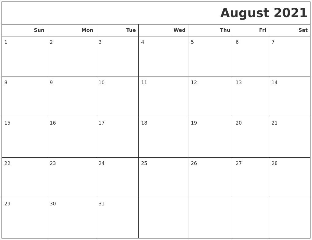 August 2021 Calendars To Print