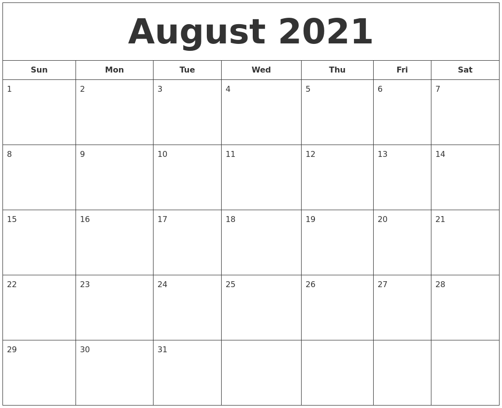 August 2021 Printable Calendar