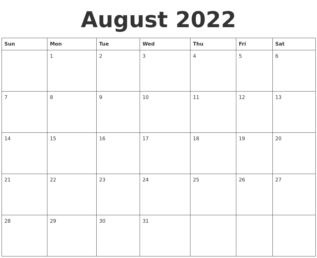 blank calendar pages 2022