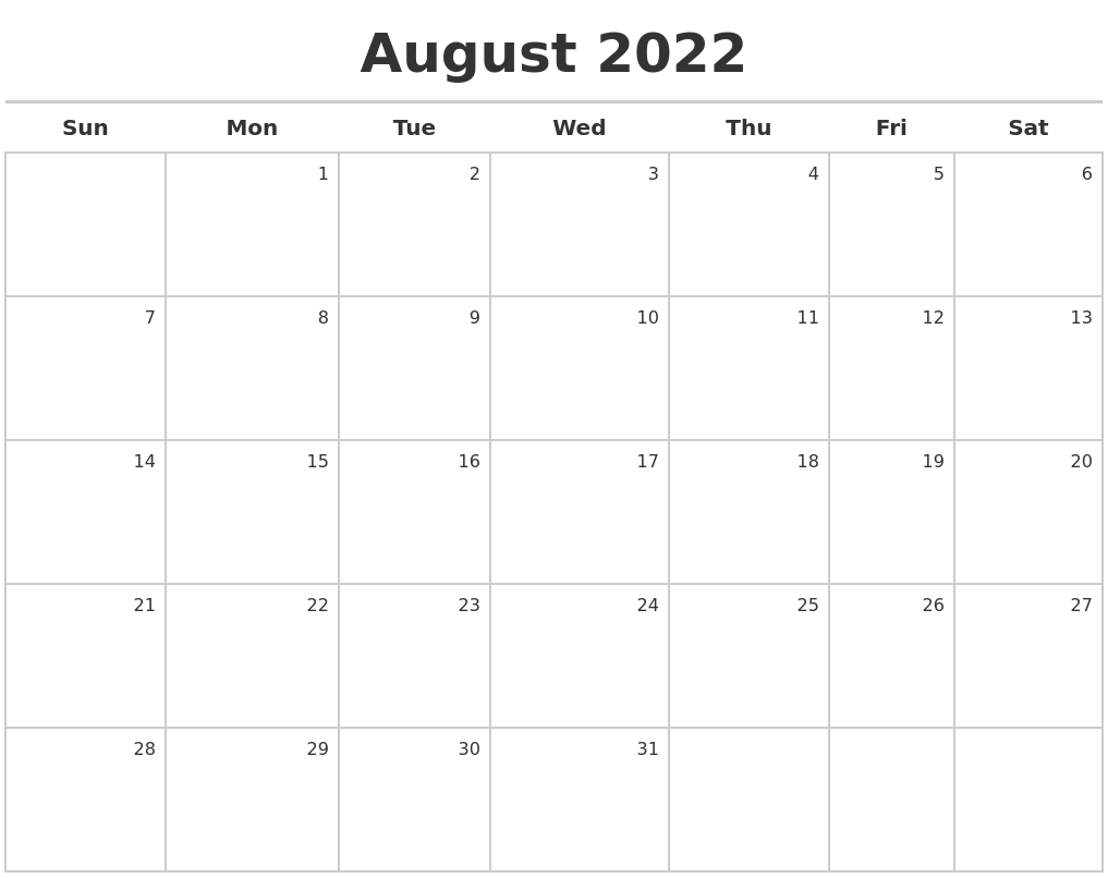 August 2022 Calendar Maker