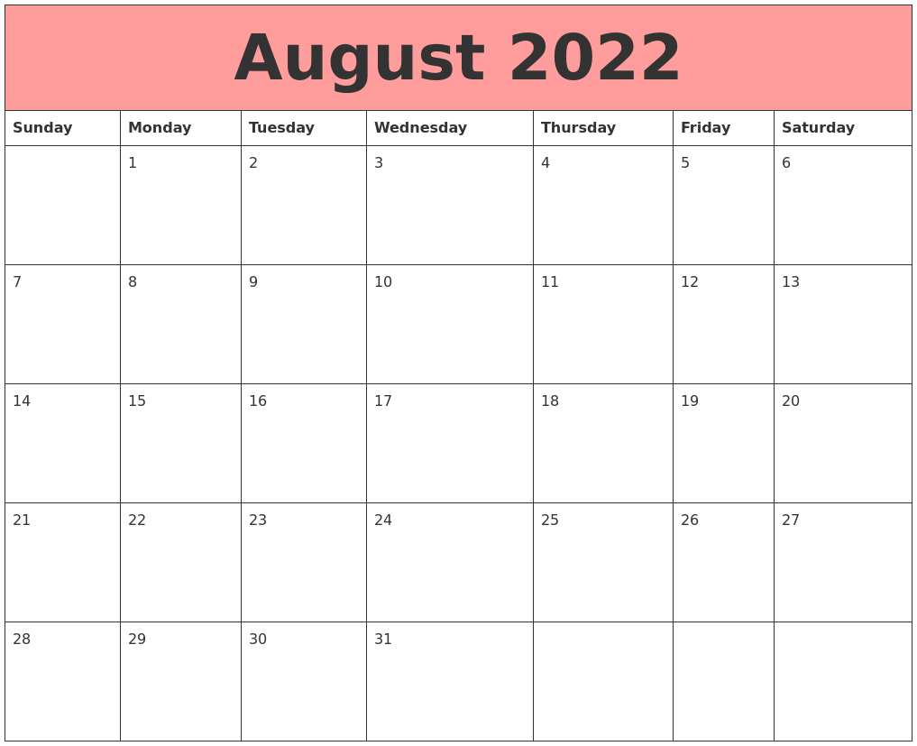 August 2022 Calendars That Work