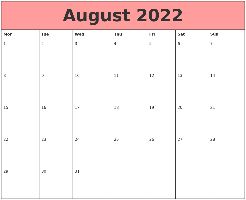August 2022 Calendars That Work