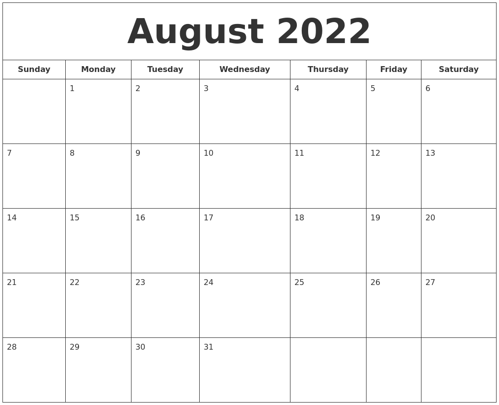 August 22 Calendar Printable Customize and Print