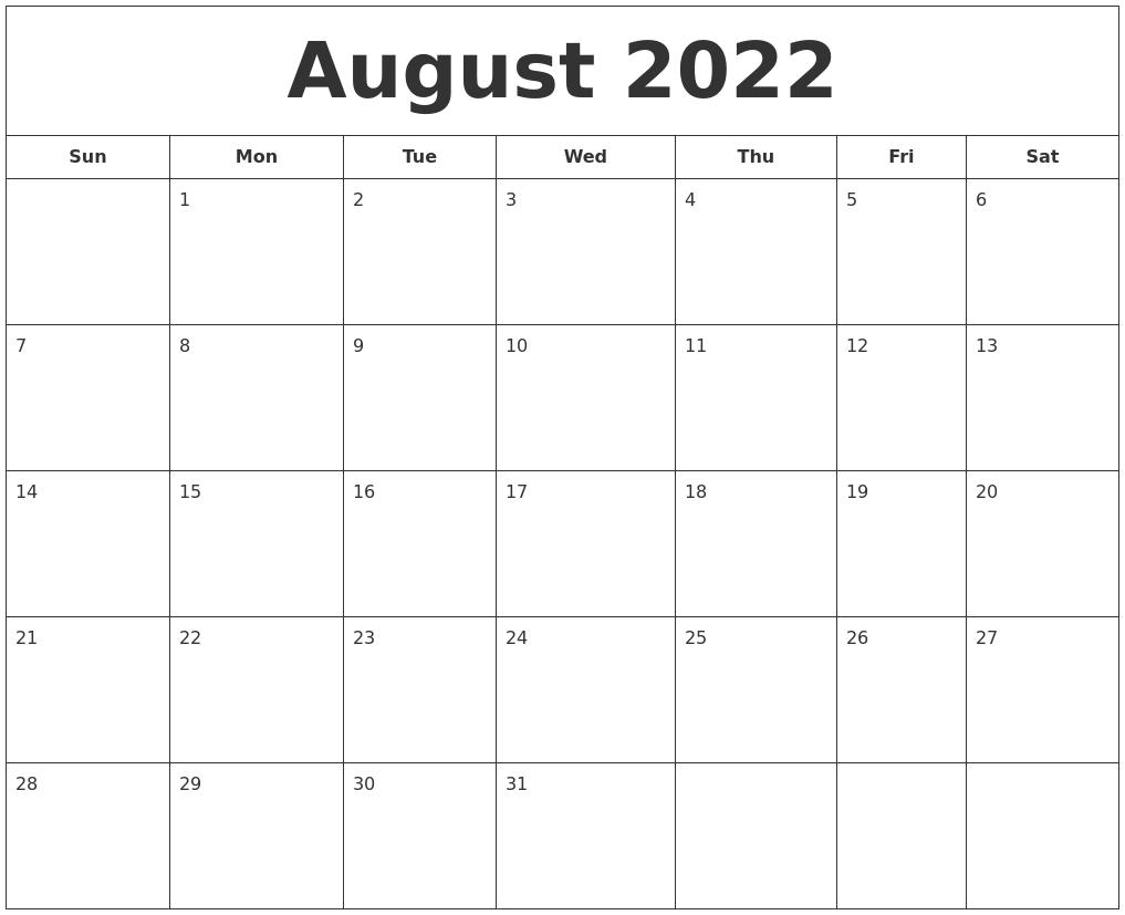 July August 2022 Calendar Printable Printable World Holiday