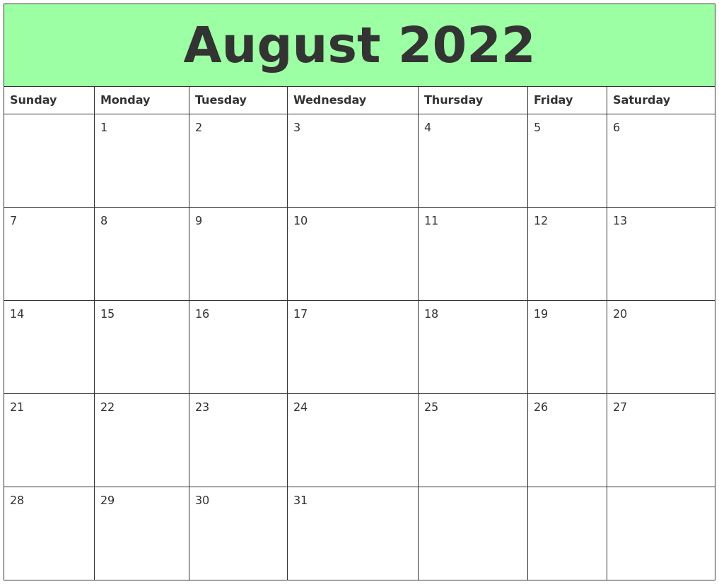 August 2022 Printable Calendars