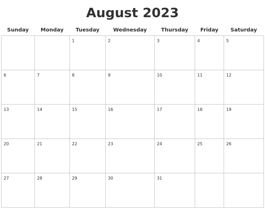 August 2023 Blank Calendar Pages