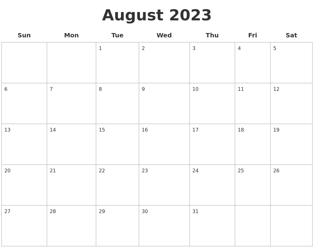 August 2023 Blank Calendar Pages