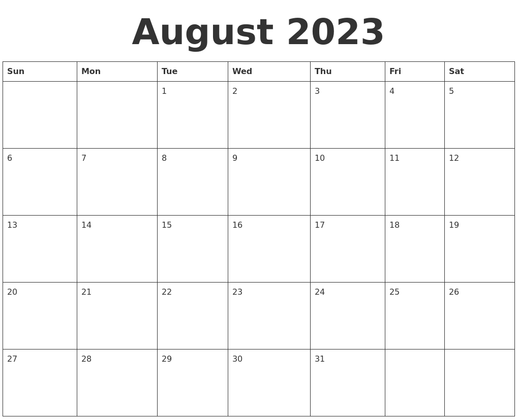 August 2023 Blank Calendar Template