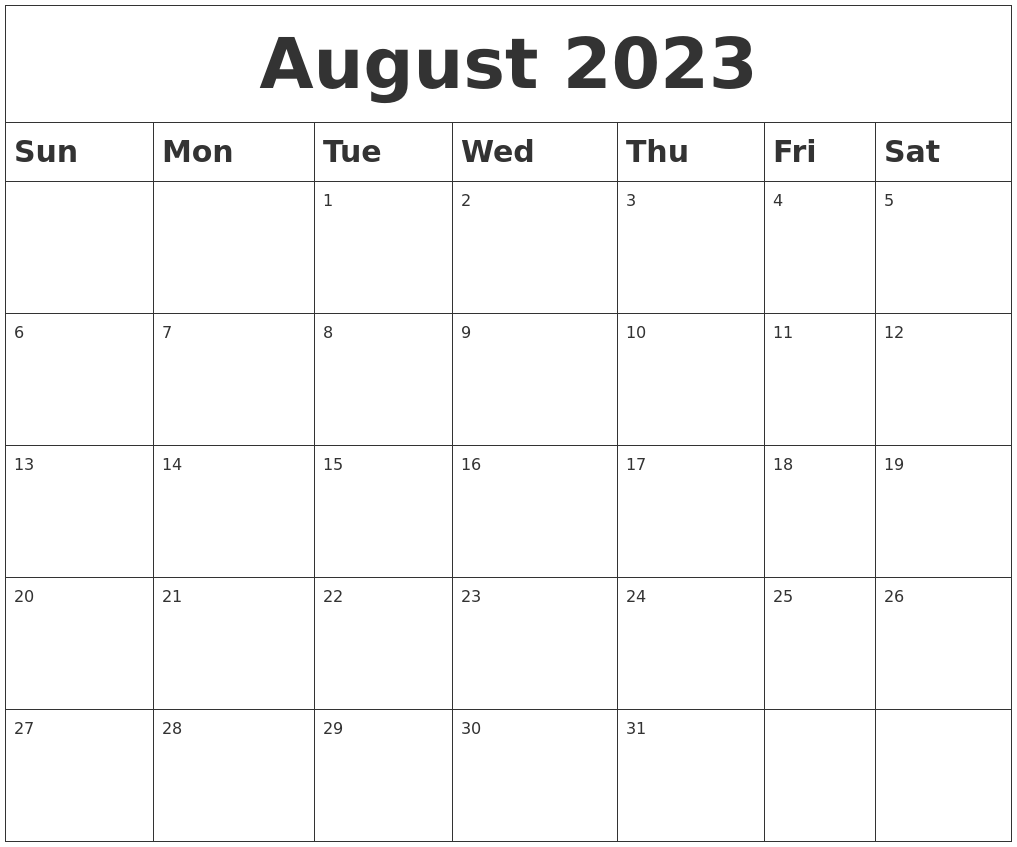 August 2023 Blank Calendar