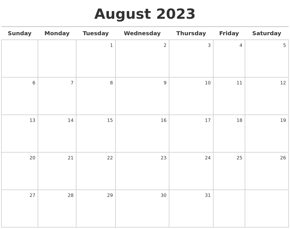 August 2023 Calendar Maker