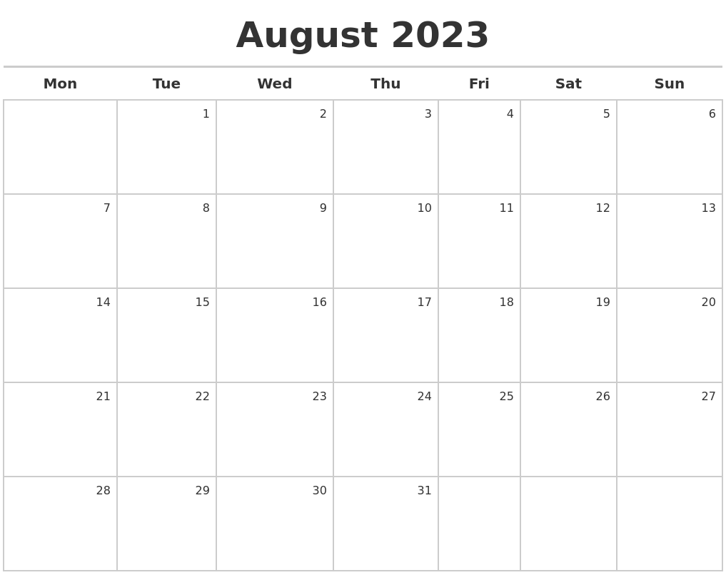 August 2023 Calendar Maker