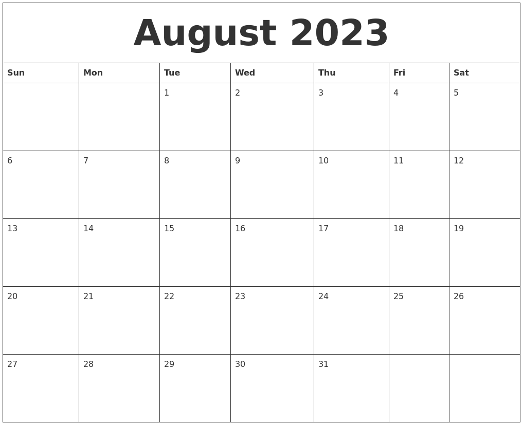 August 2023 Calendar